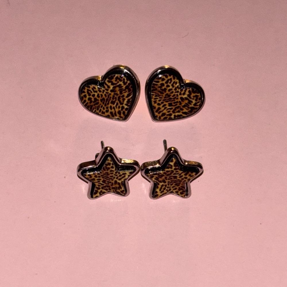 Leopard Print Heart and Star Earrings